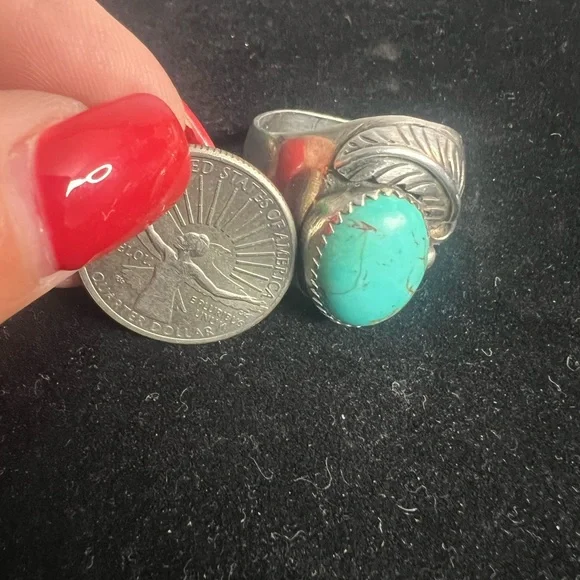925 STERLING SILVER VINTAGE HEAVY TURQUOISE RING. MENS / WOMENS - Picture 7 of 8